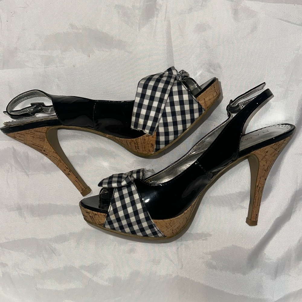 Rampage slingbacks size 9.5 heels cork platform gingham checkered bow